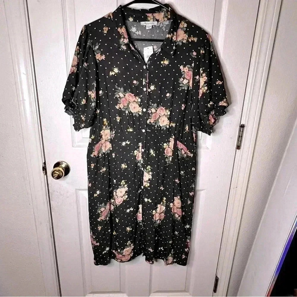 American Eagle Outfitters Dresses & Skirts - NWT American Eagle Polka Dot Floral Puff Sleeve Button Front Shirt Dress Size XL